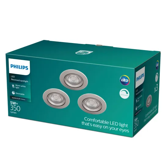 Philips Sparkle 3-pack nikkel LED mennyezetbe építhető lámpa szett (PHI-8718699755898) LED 3 izzós IP20