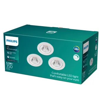 Philips Sparkle 3-pack fehér LED mennyezetbe építhető lámpa szett (PHI-8718699755980) LED 3 izzós IP20