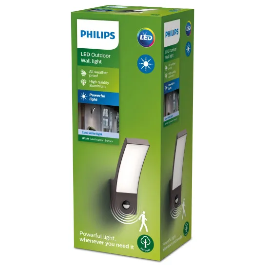 Philips Splay antracit mozgásérzékelős LED kültéri falikar (PHI-8719514417717) LED 1 izzós IP44