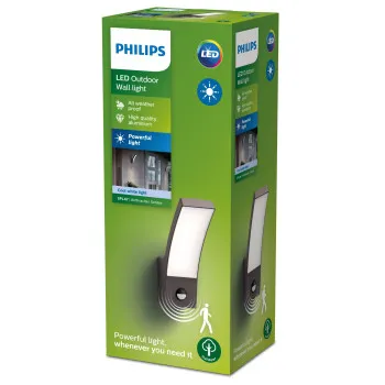 Philips Splay antracit mozgásérzékelős LED kültéri falikar (PHI-8719514417731) LED 1 izzós IP44