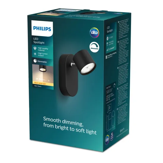 Philips Star fekete LED fali/mennyezeti spotlámpa (PHI-8719514435377) LED 1 izzós IP20
