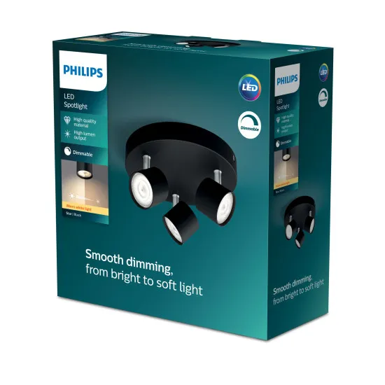Philips Star fekete LED mennyezeti spotlámpa (PHI-8719514435414) LED 3 izzós IP20