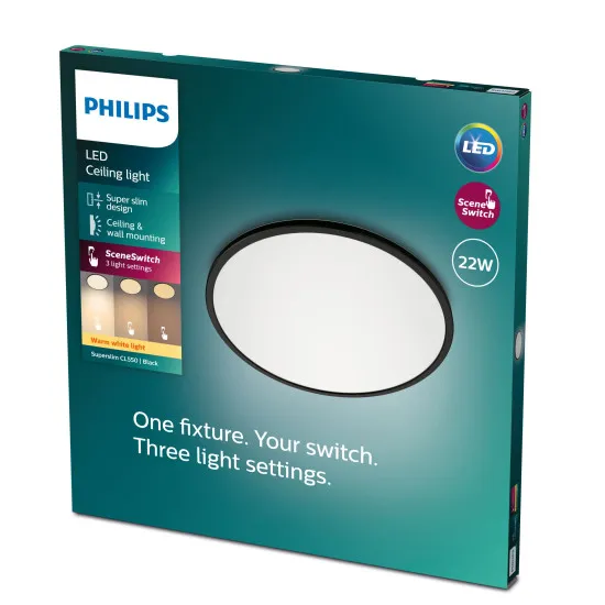 Philips SuperSlim fekete LED mennyezeti lámpa (PHI-8719514327085) LED 1 izzós IP20
