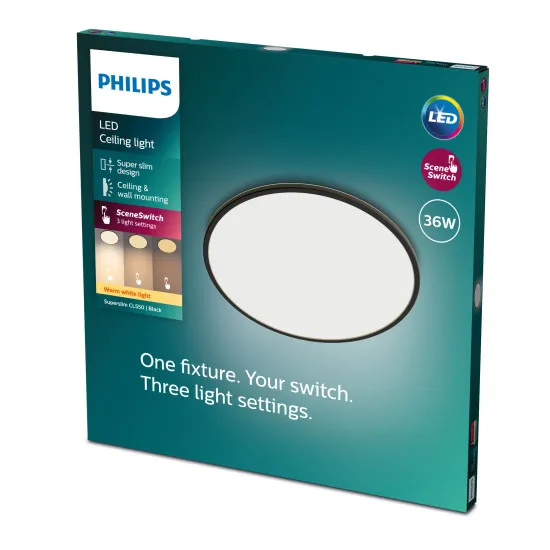 Philips SuperSlim fekete LED mennyezeti lámpa (PHI-8719514327160) LED 1 izzós IP20