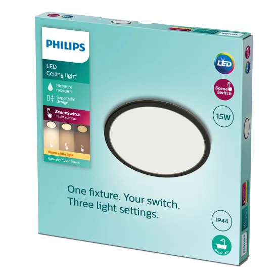 Philips SuperSlim fekete fürdőszobai LED mennyezeti lámpa (PHI-8719514327207) LED 1 izzós IP44