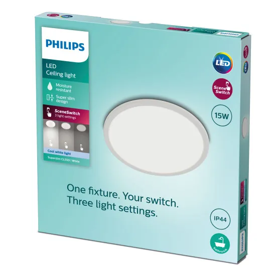 Philips SuperSlim fehér fürdőszobai LED mennyezeti lámpa (PHI-8719514327221) LED 1 izzós IP44