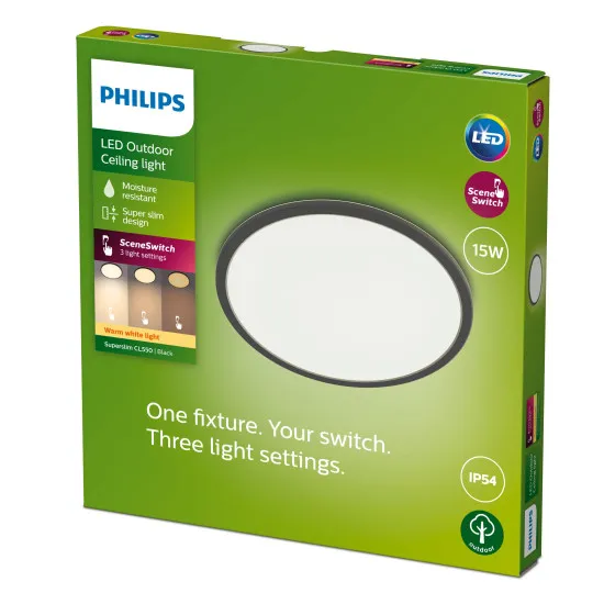 Philips SuperSlim fekete LED kültéri mennyezeti lámpa (PHI-8719514417977) LED 1 izzós IP54