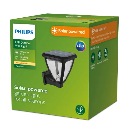 Philips Vapora fekete napelemes LED kültéri falikar (PHI-8720169265707) LED 1 izzós IP44