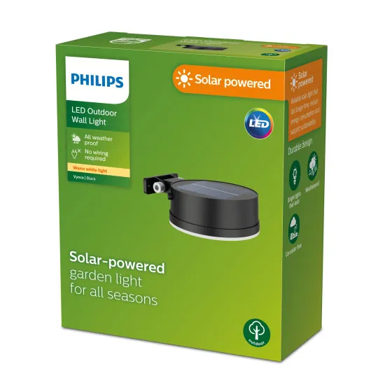 Philips Vynce fekete napelemes LED kültéri falikar (PHI-8720169265622) LED 1 izzós IP44