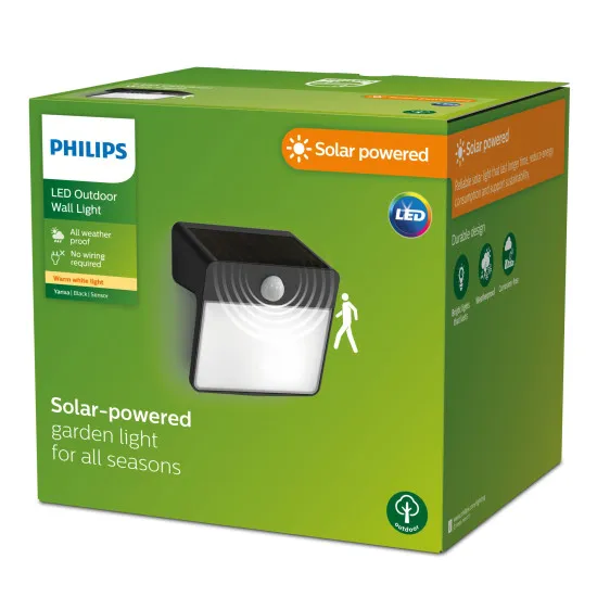 Philips Yarixa fekete napelemes LED kültéri fali lámpa (PHI-8720169265448) LED 1 izzós IP44
