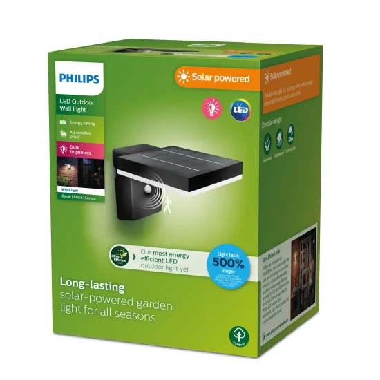 Philips Zonal fekete napelemes LED kültéri falikar (PHI-8720169265745) LED 1 izzós IP44