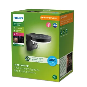 Philips Zonal fekete napelemes LED kültéri falikar (PHI-8720169265769) LED 1 izzós IP44