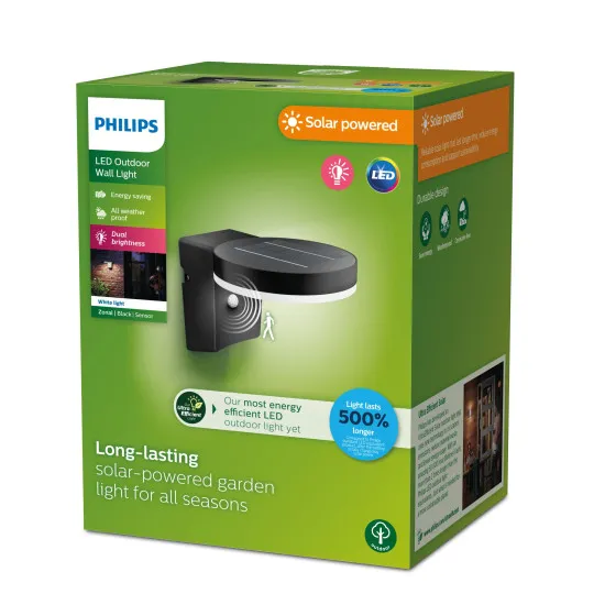 Philips Zonal fekete napelemes LED kültéri falikar (PHI-8720169265769) LED 1 izzós IP44