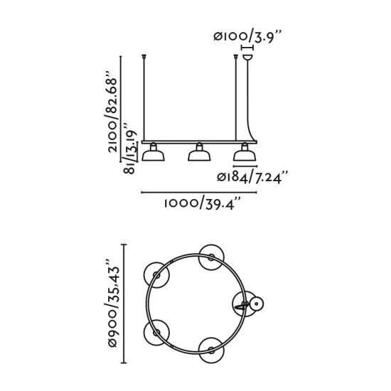 Faro Tatawin circular fekete-fehér függesztett lámpa (FAR-20343-116-5L) E27 5 izzós IP20