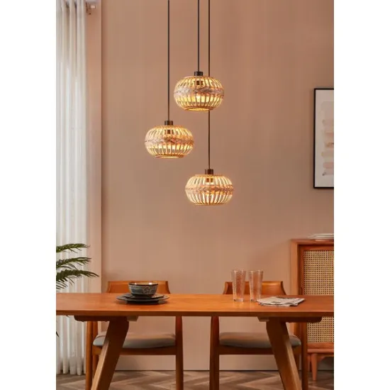 Eglo Amsfield 1 fekete-natúr függesztett lámpa (EG-43864) E27 3 izzós IP20