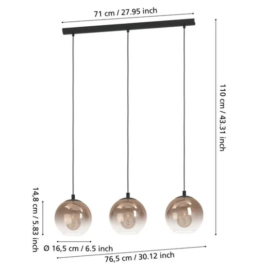Eglo Ariscani 1 fekete függesztett lámpa (EG-901924) E27 3 izzós IP20