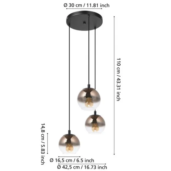 Eglo Ariscani 1 fekete függesztett lámpa (EG-901925) E27 3 izzós IP20