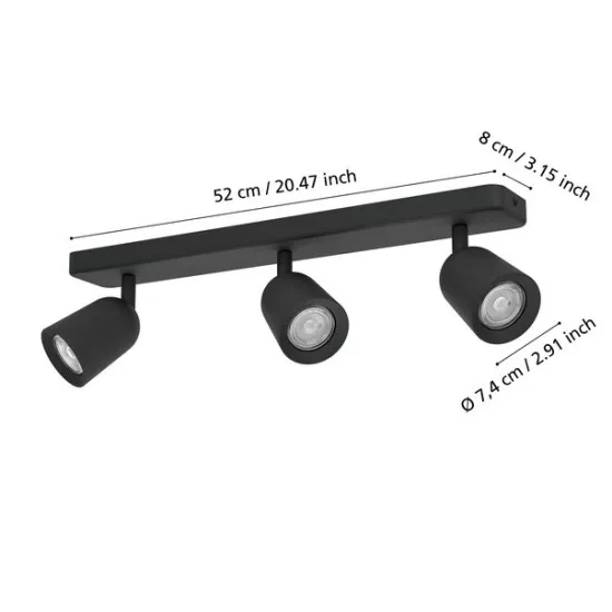 Eglo Camaldoli fekete mennyezeti spotlámpa (EG-901954) GU10 3 izzós IP20