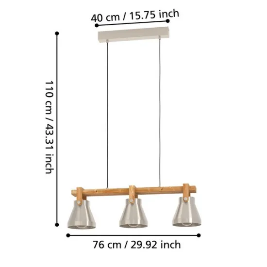 Eglo Cawton acélszínű függesztett lámpa (EG-43952) E27 3 izzós IP20