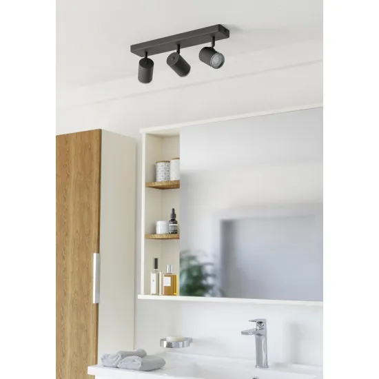 Eglo Consuma 1 fekete fürdőszobai mennyezeti spotlámpa (EG-901966) GU10 3 izzós IP44