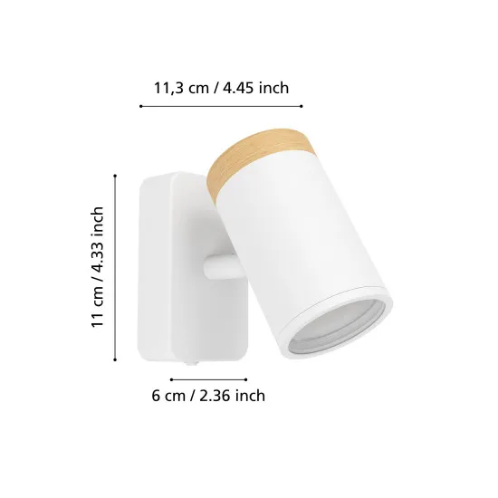 Eglo Consuma fehér-natúr fürdőszobai fali spotlámpa (EG-300003) GU10 1 izzós IP44