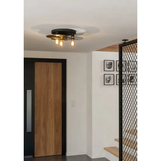 Eglo Lintmill fekete-sárgaréz mennyezeti lámpa (EG-44027) E27 3 izzós IP20