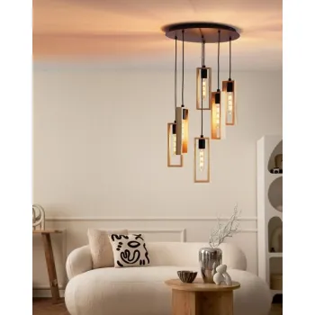 Eglo Littleton fekete-natúr függesztett lámpa (EG-44054) E27 6 izzós IP20