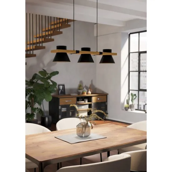 Eglo Maccles fekete-natúr függesztett lámpa (EG-43956) E27 3 izzós IP20