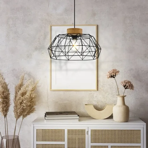 Eglo Padstow fekete-natúr függesztett lámpa (EG-44089) E27 1 izzós IP20