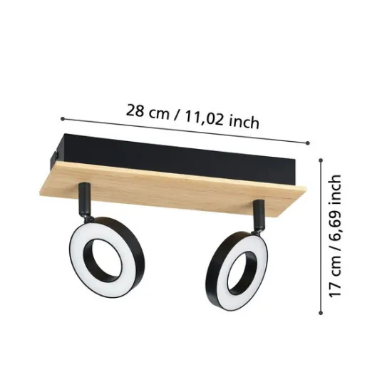 Eglo Rielves fekete-natúr LED mennyezeti spotlámpa (EG-901203) LED 2 izzós IP20