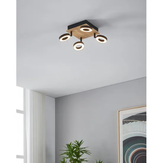 Eglo Rielves fekete-natúr LED mennyezeti spotlámpa (EG-901205) LED 4 izzós IP20