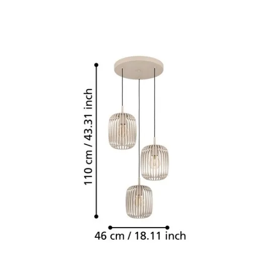 Eglo Romazzina homokszínű függesztett lámpa (EG-900687) E27 3 izzós IP20