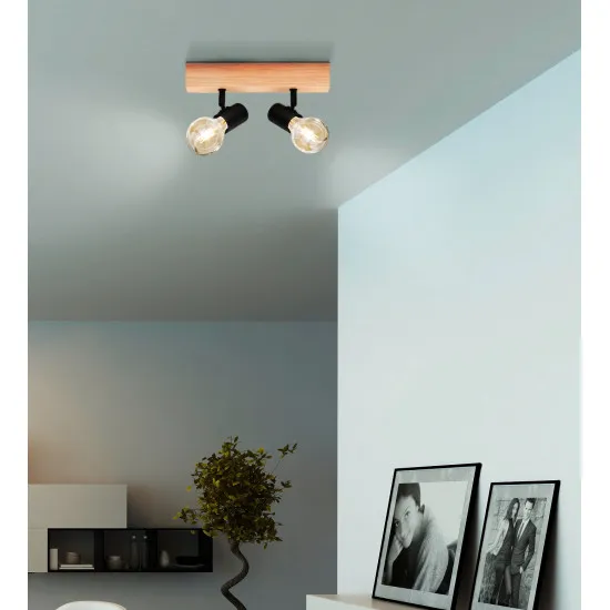 Eglo Townshend 3 fekete-natúr mennyezeti spotlámpa (EG-99478) E27 2 izzós IP20