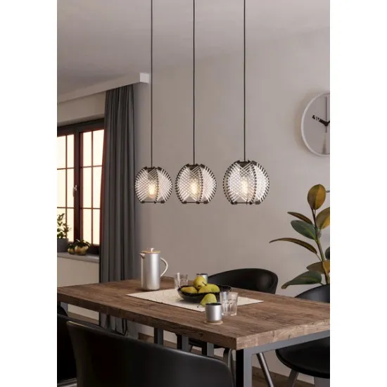 Eglo Waverton fekete függesztett lámpa (EG-44007) E27 3 izzós IP20