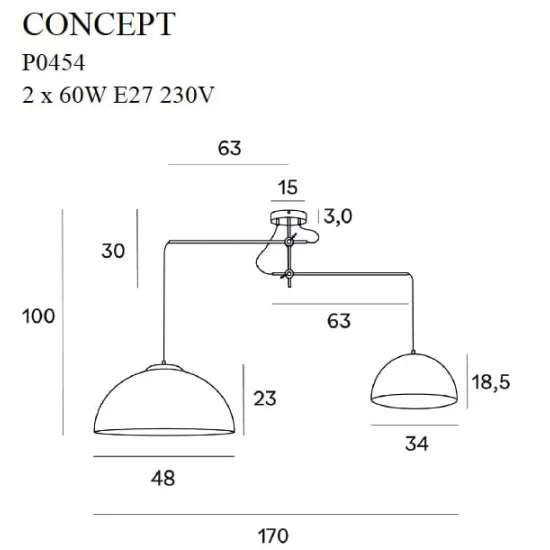Maxlight Concept arany függesztett lámpa (MAX-P0454) E27 2 izzós IP20