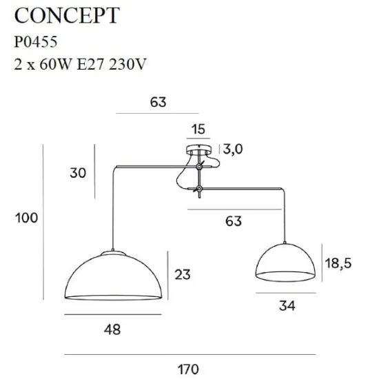 Maxlight Concept fekete függesztett lámpa (MAX-P0455) E27 2 izzós IP20