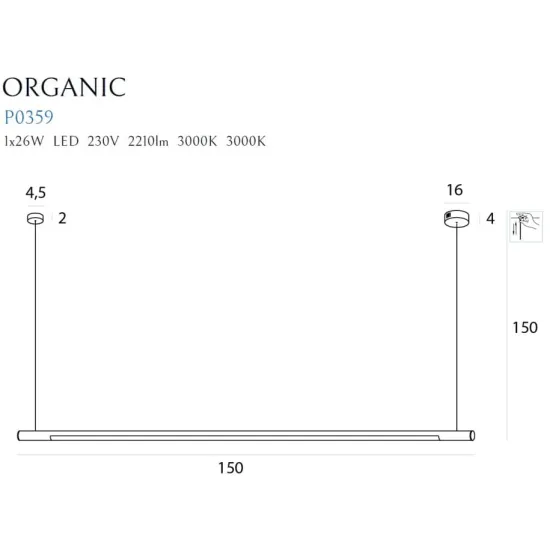 Maxlight Organic Horizon króm LED függesztett lámpa (MAX-P0359D) LED 1 izzós IP20