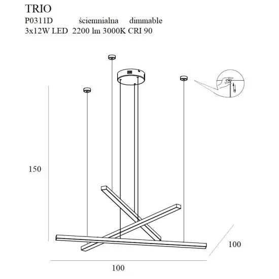 Maxlight Trio fekete LED függesztett lámpa (MAX-P0311D) LED 3 izzós IP20
