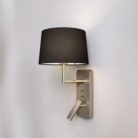 Astro Lighting Side by Side Grande USB nikkel LED fali lámpa olvasólámpával (AST-1406014) E27+LED 2 izzós IP20