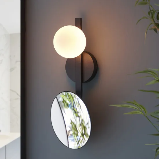 Endon Spa mirror fekete-fehér vízvédett tükrös fürdőszobai falikar (END-96729) G9 1 izzós IP44