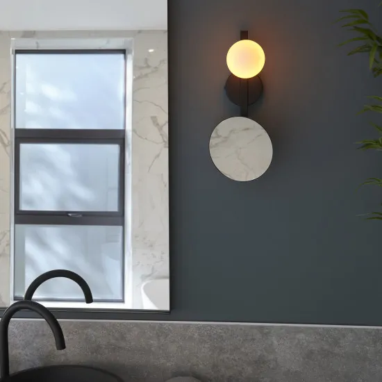 Endon Spa mirror fekete-fehér vízvédett tükrös fürdőszobai falikar (END-96729) G9 1 izzós IP44