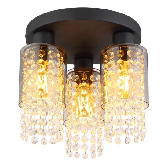 Globo Backey fekete-füstszürke kristály mennyezeti lámpa (GLO-15799-3D) E27 3 izzós IP20