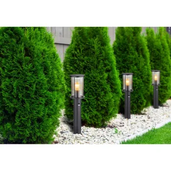 Globo Gracey fekete-füstszürke mozgásérzékelős kültéri állólámpa (GLO-31362S) E27 1 izzós IP54