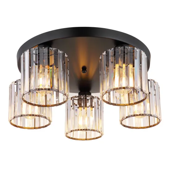 Globo Jordana fekete-átlátszó mennyezeti lámpa (GLO-15742-5D) E27 5 izzós IP20