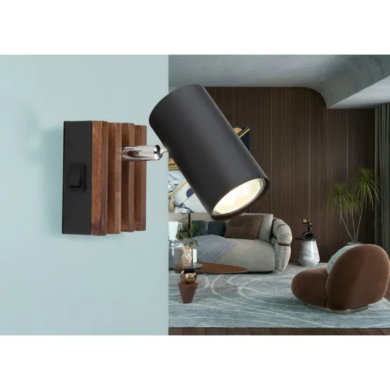 Globo Kayden fekete-barna fali spotlámpa (GLO-57909-1) GU10 1 izzós IP20