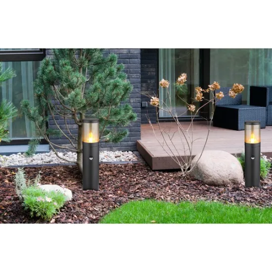 Globo Xeloo fekete-füstszürke mozgásérzékelős kültéri állólámpa (GLO-32015BSS) E27 1 izzós IP44