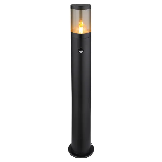 Globo Xeloo fekete-füstszürke mozgásérzékelős kültéri állólámpa (GLO-32016BSS) E27 1 izzós IP44