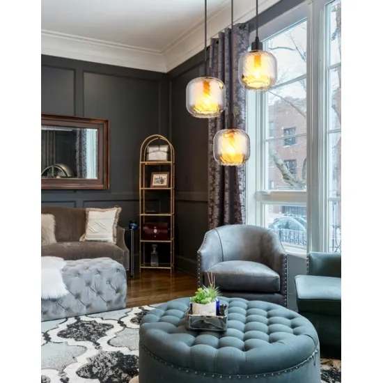 Globo Xia fekete-füstszínű  függesztett lámpa (GLO-15754-3H) E27 3 izzós IP20