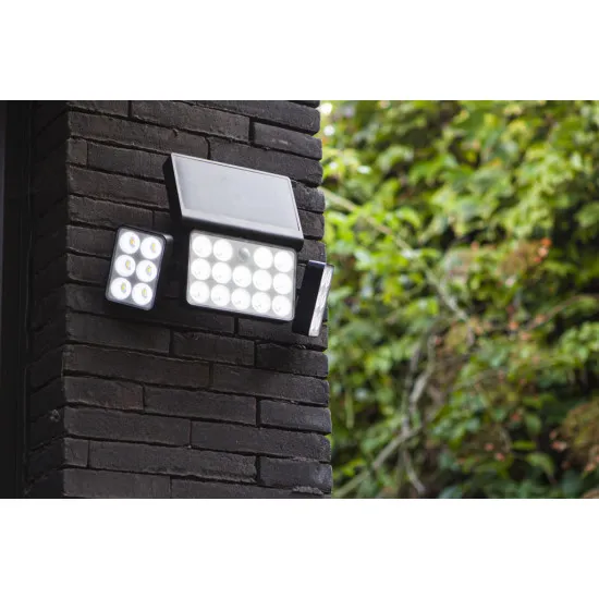 Lutec Tuda matt fekete napelemes LED kültéri fali lámpa (LUT-6935502330) LED 3 izzós IP44