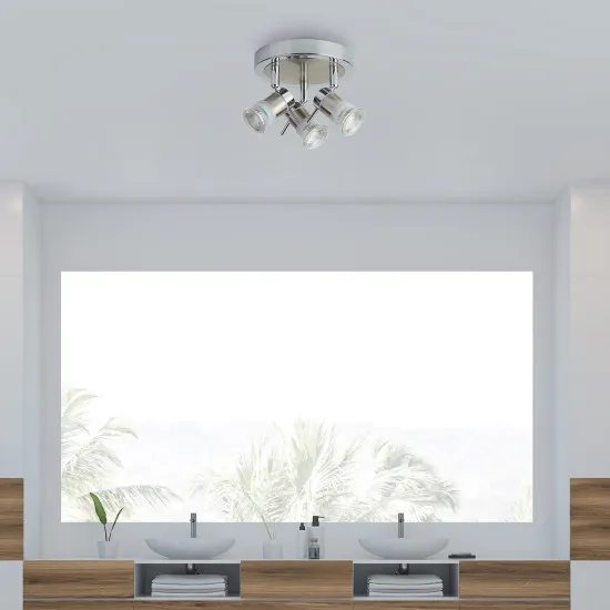 Searchlight Aries króm-ezüst fürdőszobai mennyezeti spotlámpa (SL-7443CC-LED) GU10 3 izzós IP44